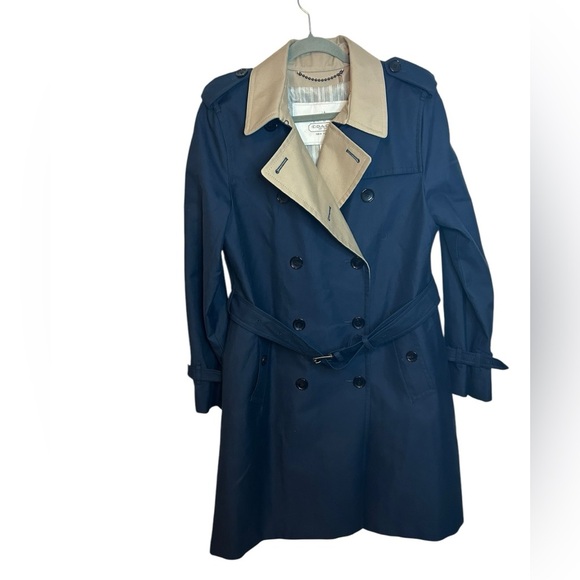Coach Navy Blue Double Breasted Trench Coat - Picture 1 of 7